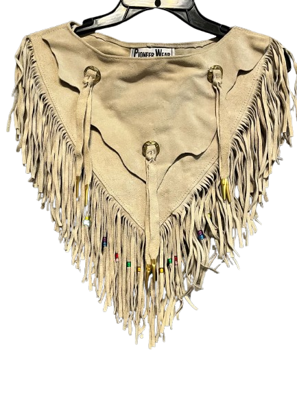 Vintage Pioneer Wear Women's Genuine SUEDE Leather Fringe Western Vest Poncho Beaded