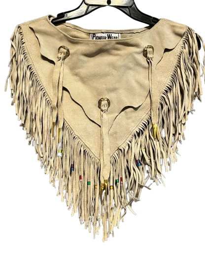 Vintage Pioneer Wear Women's Genuine SUEDE Leather Fringe Western Vest Poncho Beaded