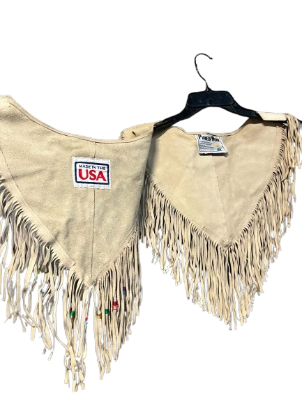 Vintage Pioneer Wear Women's Genuine SUEDE Leather Fringe Western Vest Poncho Beaded
