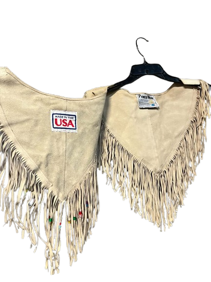 Vintage Pioneer Wear Women's Genuine SUEDE Leather Fringe Western Vest Poncho Beaded